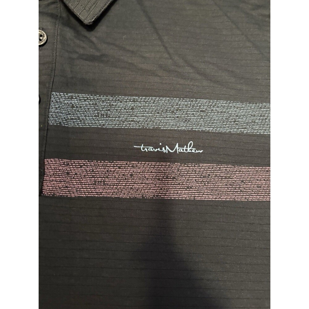 Travis Mathew Short Sleeve Striped Polo Golf Shirt - Black - XL - Picture 2 of 7